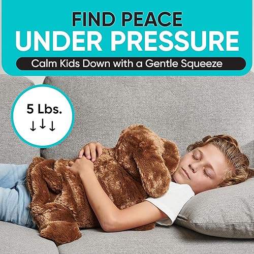 Miniatura 4 de Almohadilla de regazo con peso para niños, 5 libras. Manta sensorial con peso de animales de peluche para niños pequeños, niños y adultos con