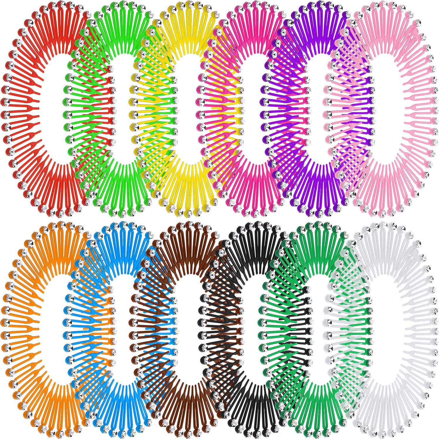 12 Pieces Stretch Comb Flexible Hair Comb Headband Circle Spring Headband Circular Tooth Clip Headwrap Hairband Holder for Women Girls (Assorted Colors)