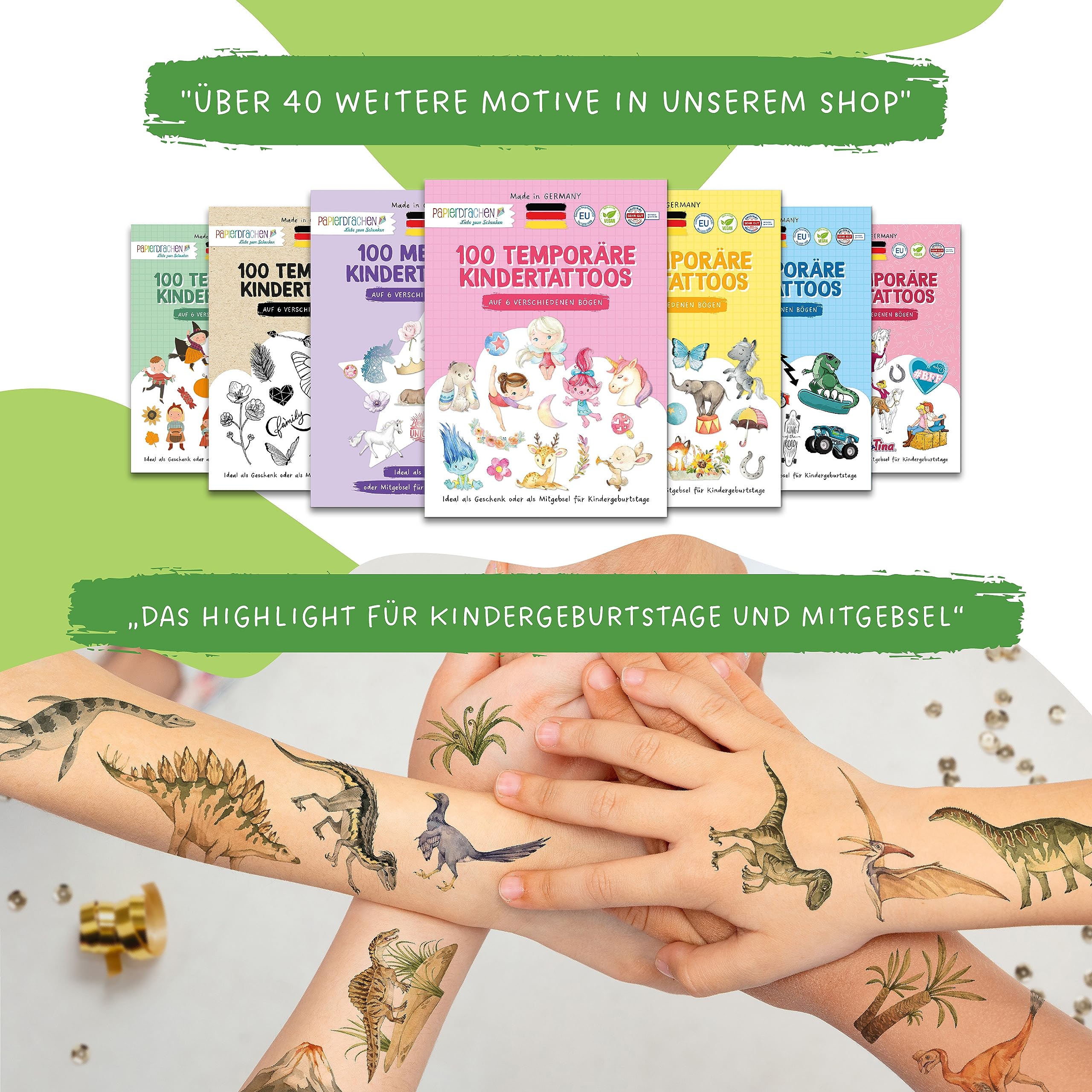 100 Tatuaggi da attaccare - dinosauri tatuaggi per bambini adatti alla pelle - disegni adatti ai bambini - come regalo di compleanno o idea regalo - Vegan