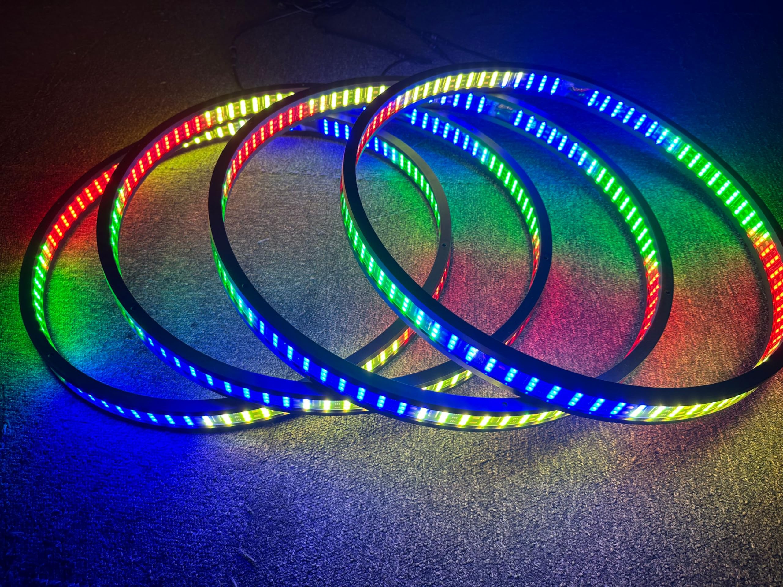 Sando Tech 8Rolls 15.5'' Quad Row Double-Side Dream Color Chaser RGB LED Wheel Light w/Turn Signal,Brake,ON/Off Switch,Lock Remote Bluetooth APP Ctrl