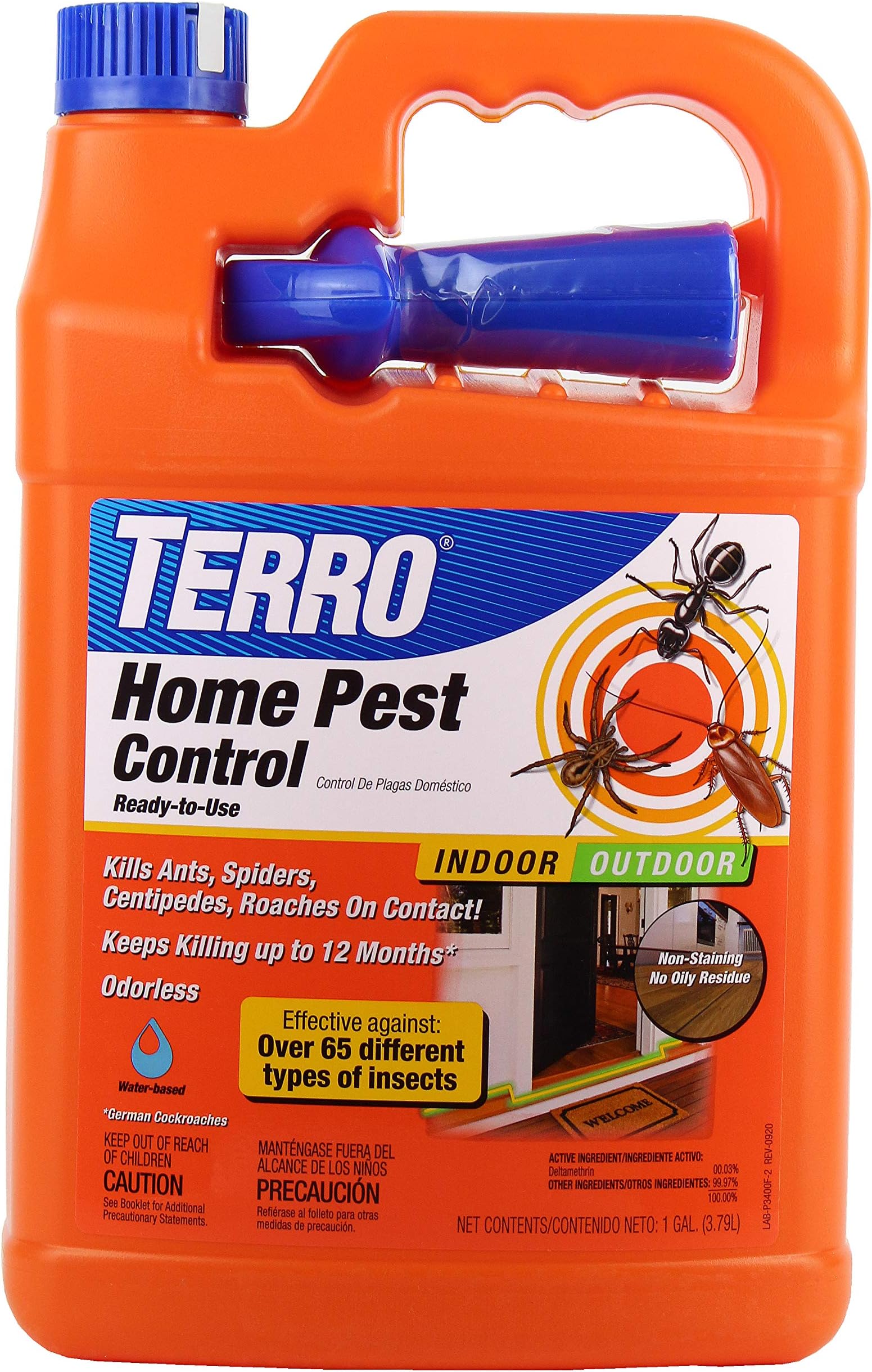 TERRO T3400B Indoor And Outdoor Home Insect Killer, 1 Gallon – Kills Ants, Cockroaches, Spiders, Fleas and Ticks, Orange