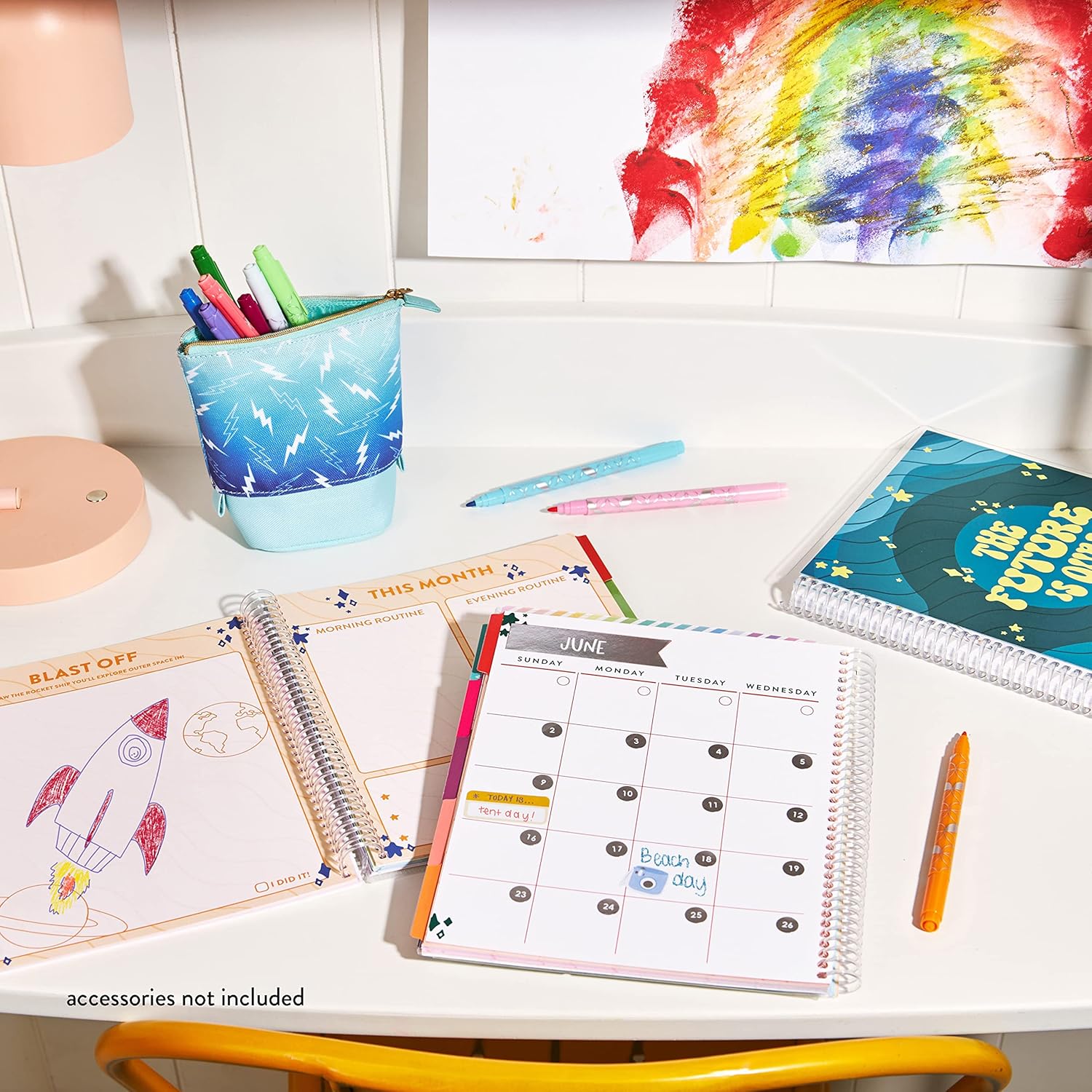 Erin Condren 7'' x 9'' Plastic Spiral Choose Peace Undated Kid's Planner - Calendars, Reading Logs, Stickers, and Creative Planner & Activity Book for Kids by Erin Condren