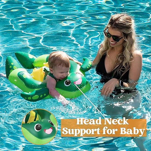 Miniatura 5 de Sloosh Baby Swimming Floats with Removable Sun Canopy, Inflatable Baby Pool Float, Sea Turtle Design Infant Baby Swim Float Ring Swimming Pool