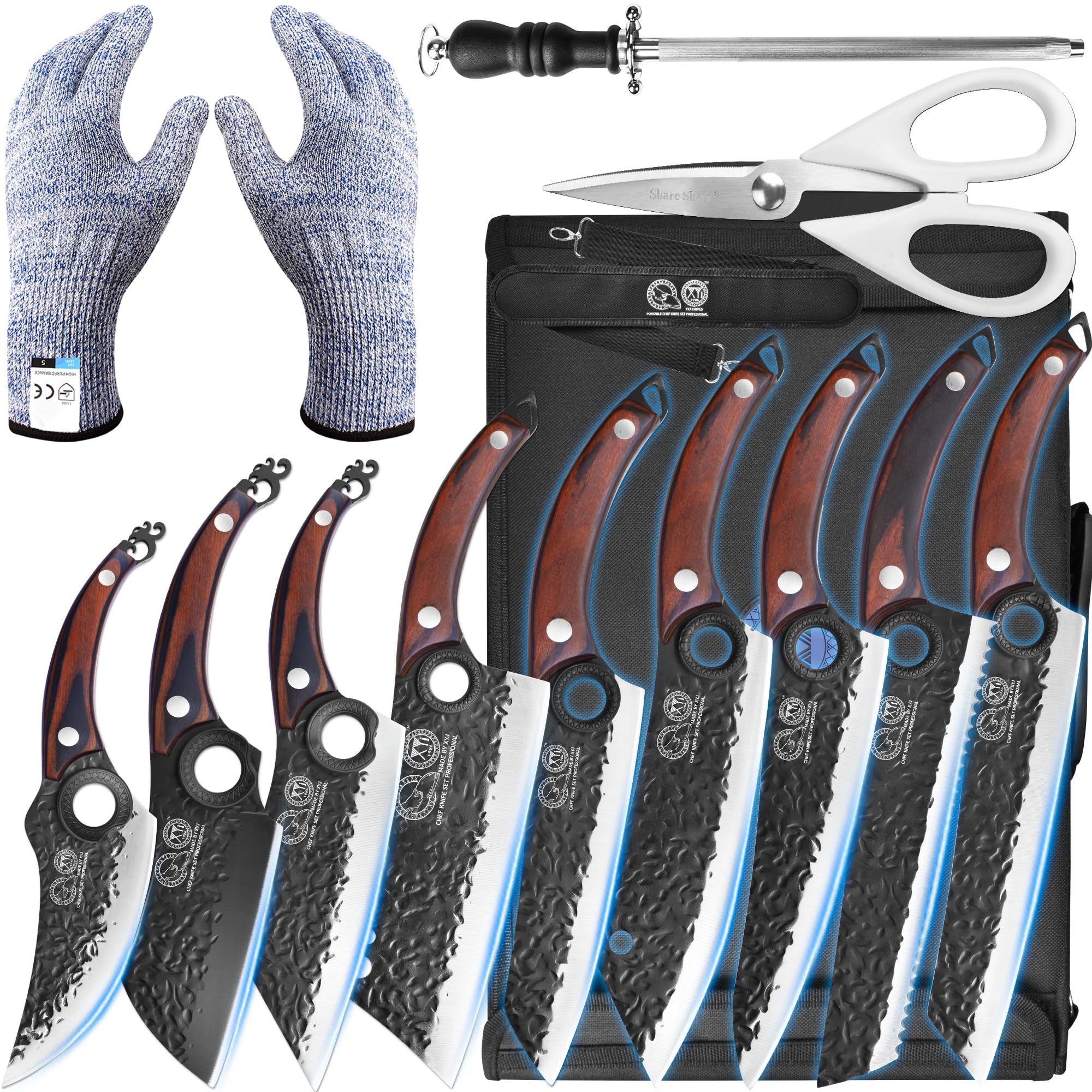 XYJ Professional Kitchen Knife Set with High-Carbon Steel Forged