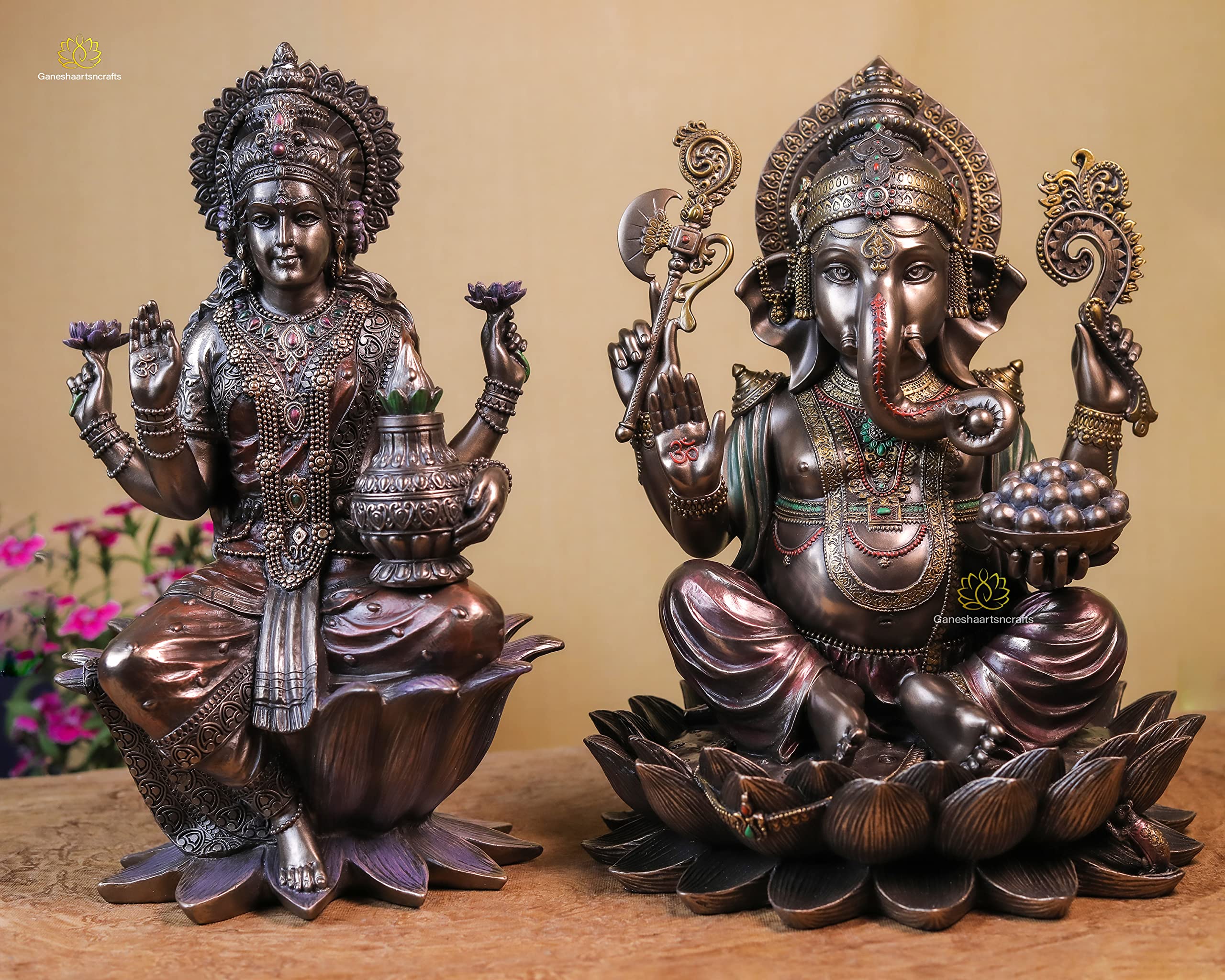 Laxmi Ganesh Murti en bronze pour le rituel Pooja à la maison