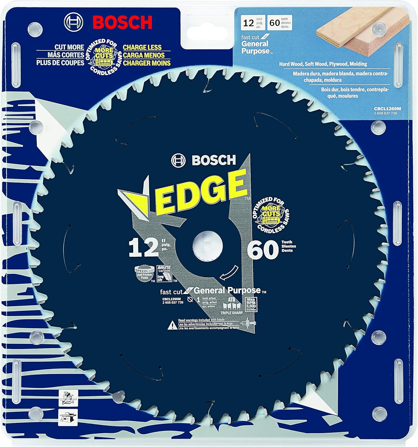 Bosch CBCL1260M 12 In. 60 Tooth Edge Cordless Circular Saw Blade for General Purpose