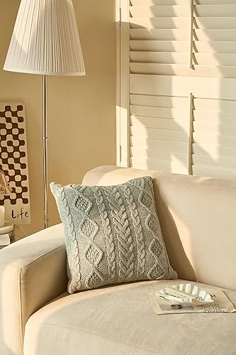 Miniatura 7 de DOKOT Funda de cojín de punto decorativa con trenza de cable y diamante, funda de cojín cuadrada cálida (beige, 18 x 18 pulgadas)