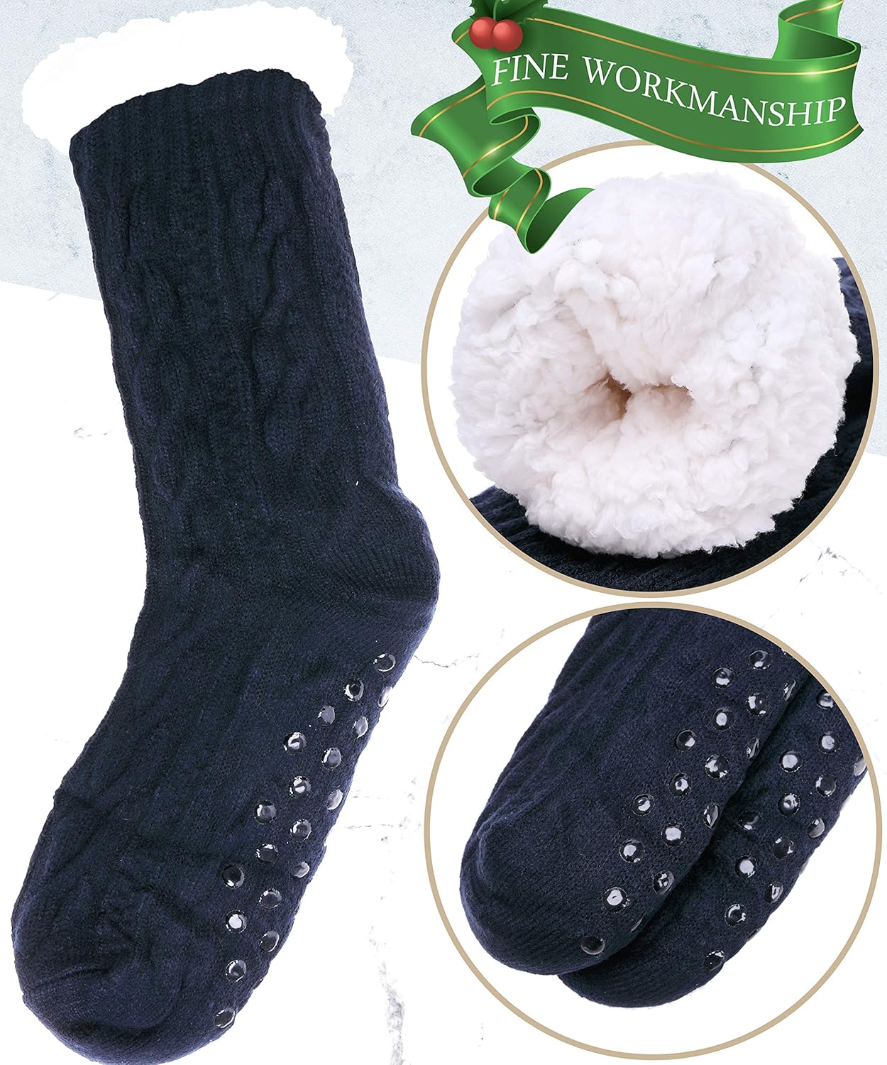 EBMORE Mens Slipper Fuzzy Socks Winter Cozy Fluffy Cabin Warm Fleece Soft Comfy Thick Non Slip Home Socks - Image 4