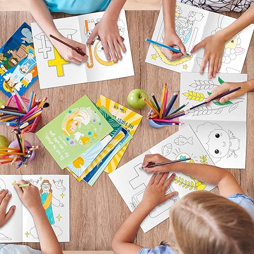 Miniatura 10 de Zainpe 24 libros para colorear de historias bíblicas cristianas para niños, libro de dibujo artístico con patrón de cruces del arca de Jesús de Noé