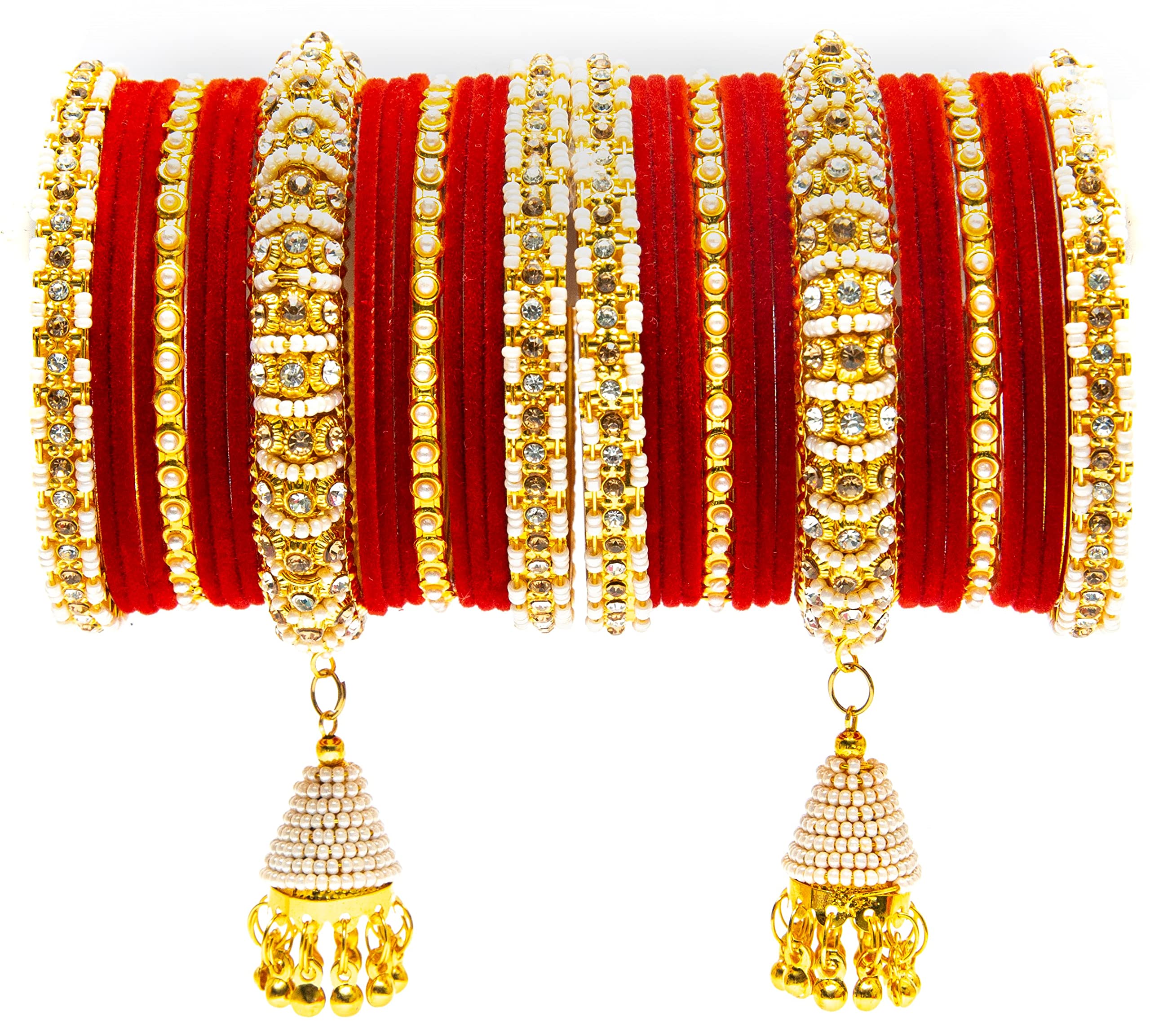 Swara Creations Red Metal velvet bangle set with Pearl Kadas for Women and Girls(34Pcs) (B09JNWXFZS) Amazon Price History, Amazon Price Tracker