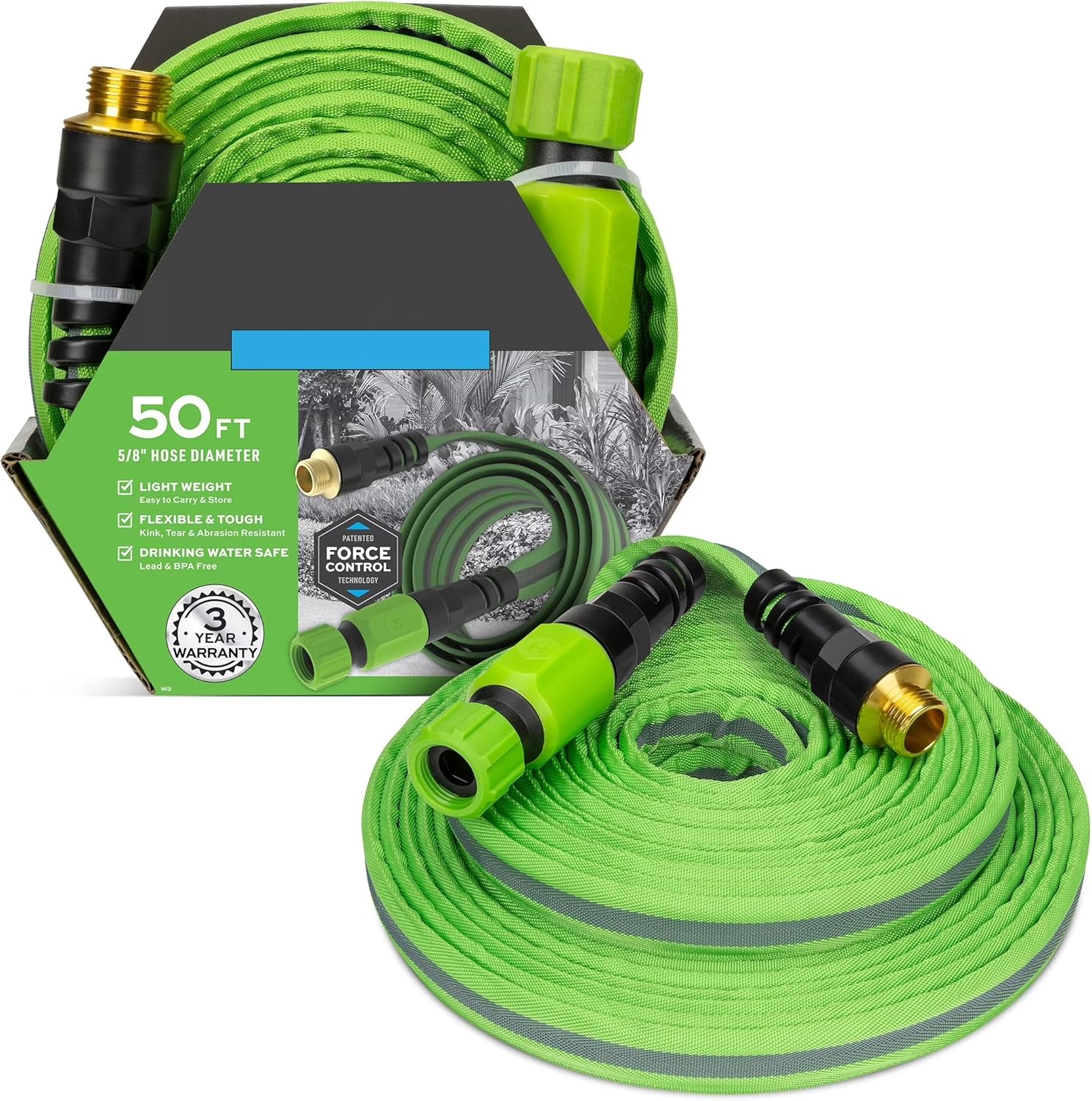 5/8" x 50ft Flexible Garden Hose, Kink-Free, Lightweight, Burst-Proof