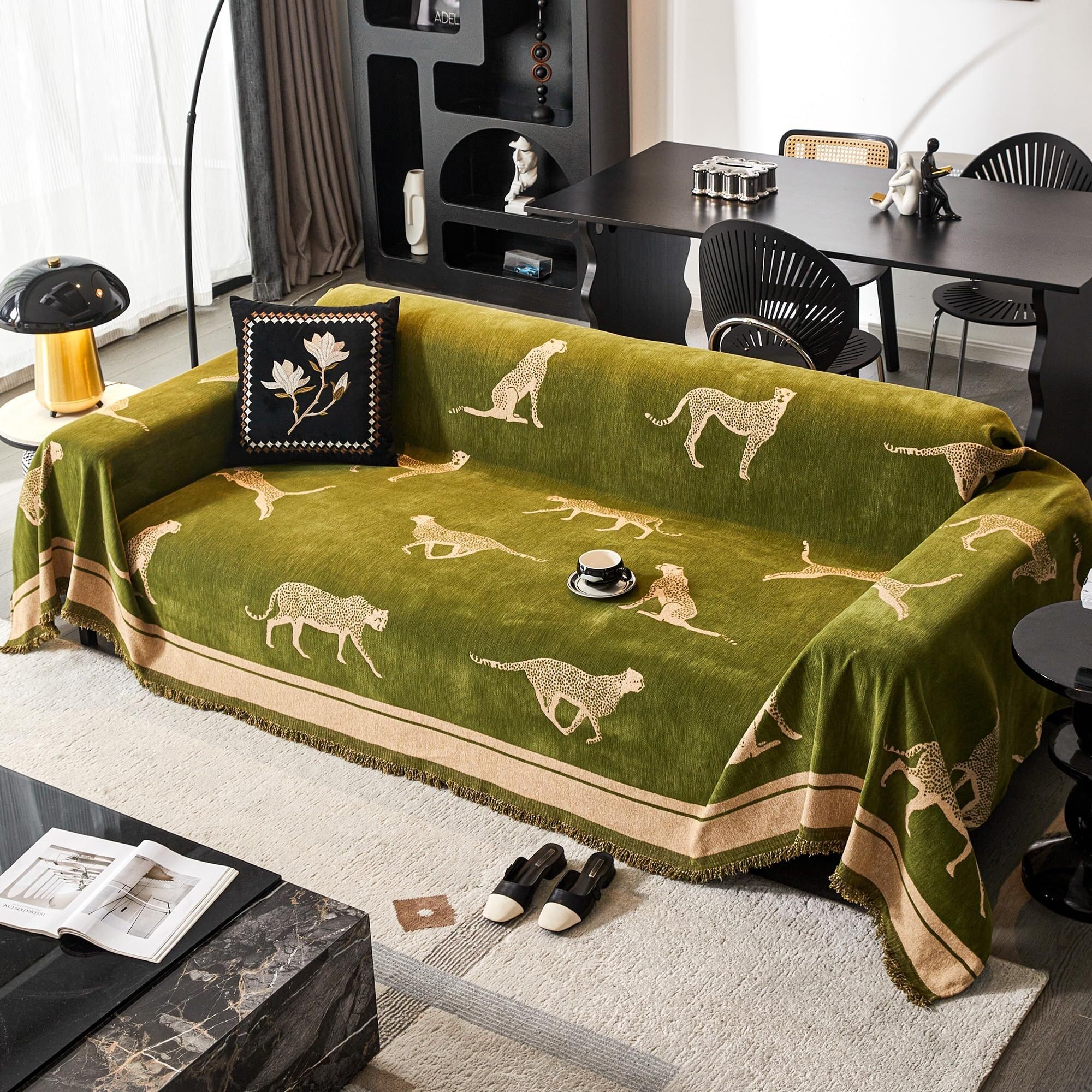 Housse de canapé chenille 180x340 vert élégant pour salon raffiné