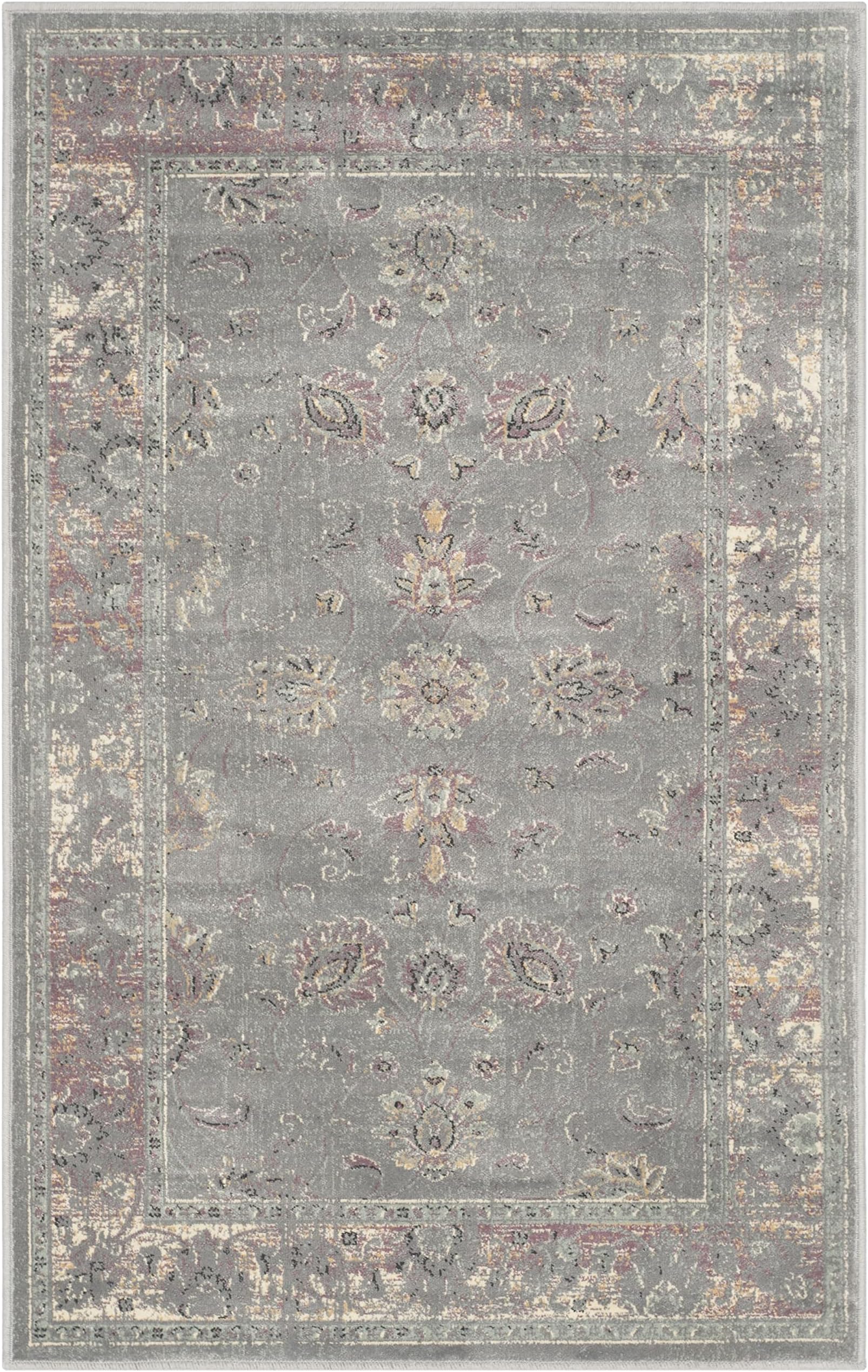 SAFAVIEH Vintage Collection Accent Rug - 2'7" x 4', Grey & Multi, Oriental Distressed Viscose Design, Ideal for High Traffic Areas in Entryway, Living Room, Bedroom (VTG117-2770)