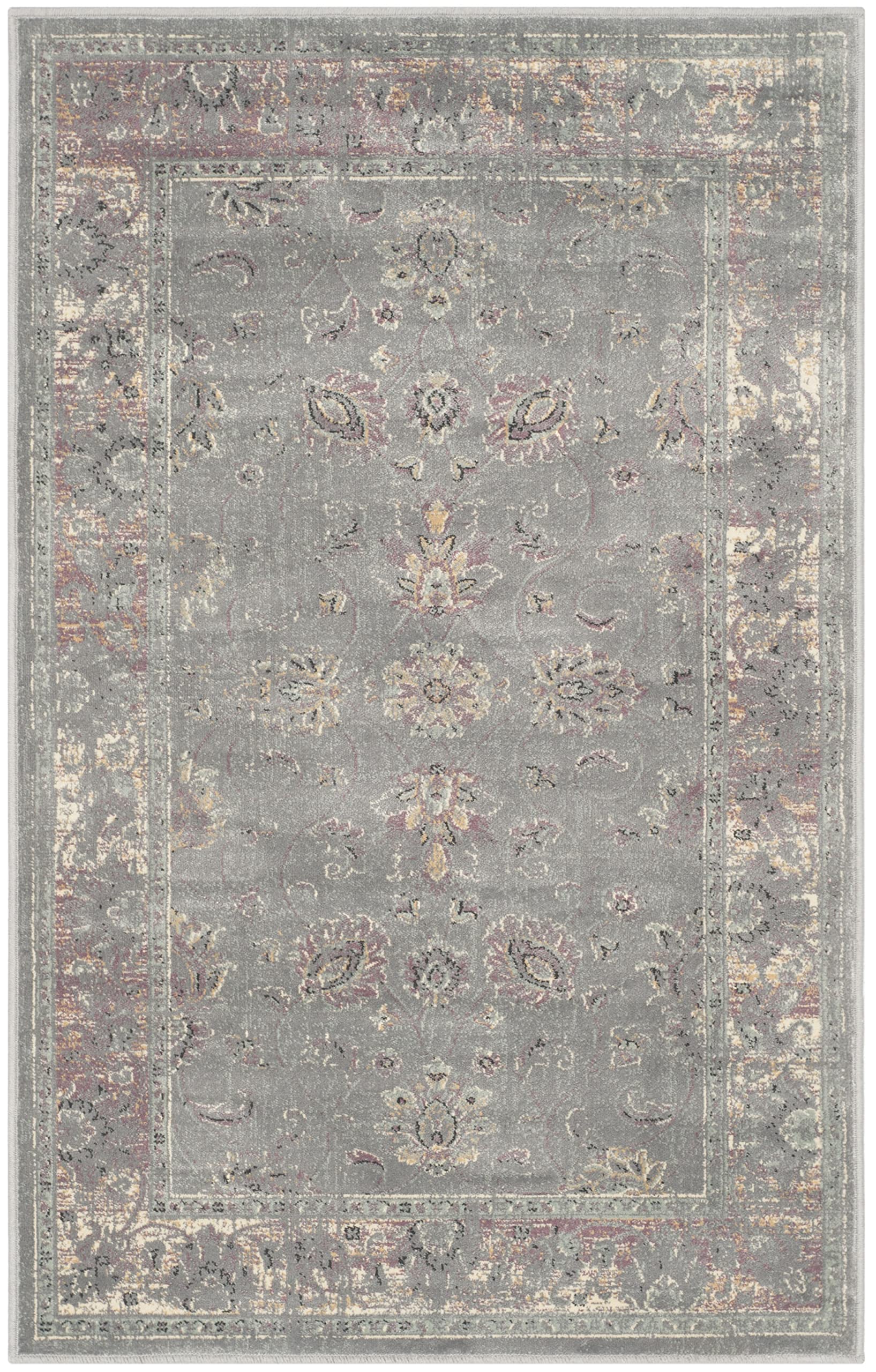 SAFAVIEH Vintage Collection Accent Rug - 2'7" x 4', Grey & Multi, Oriental Distressed Viscose Design, Ideal for High Traffic Areas in Entryway, Living Room, Bedroom (VTG117-2770)