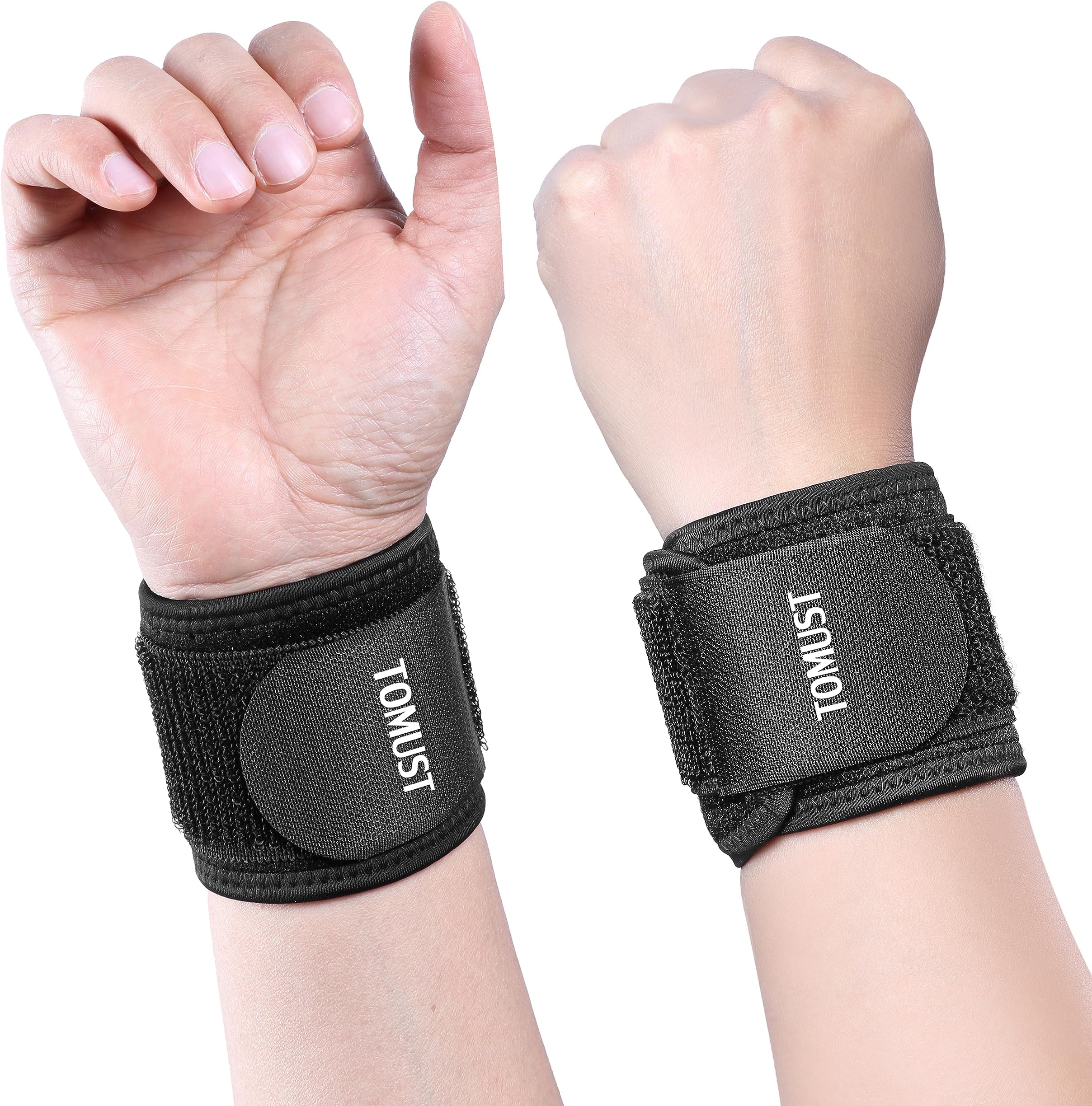 2 PCS Comfortable Wrist Brace, Adjustable Wrist Support, Compression Wrist Strap for Tendonitis, Arthritis, Carpal Tunnel, Sports Injuries, Working Out Fitness, Black