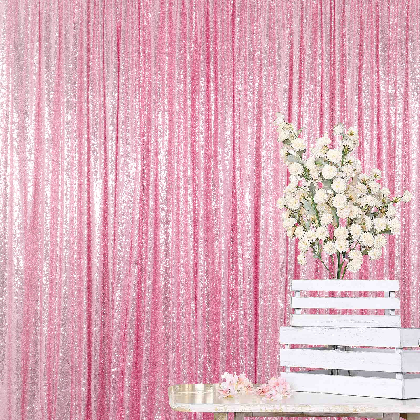 ShiDianYi 8FTx10FT Rose Pink Sequin Photography Backdrop | Shiny Wedding Baby Shower Birthday Party Decor | Sequined Wall Curtain
