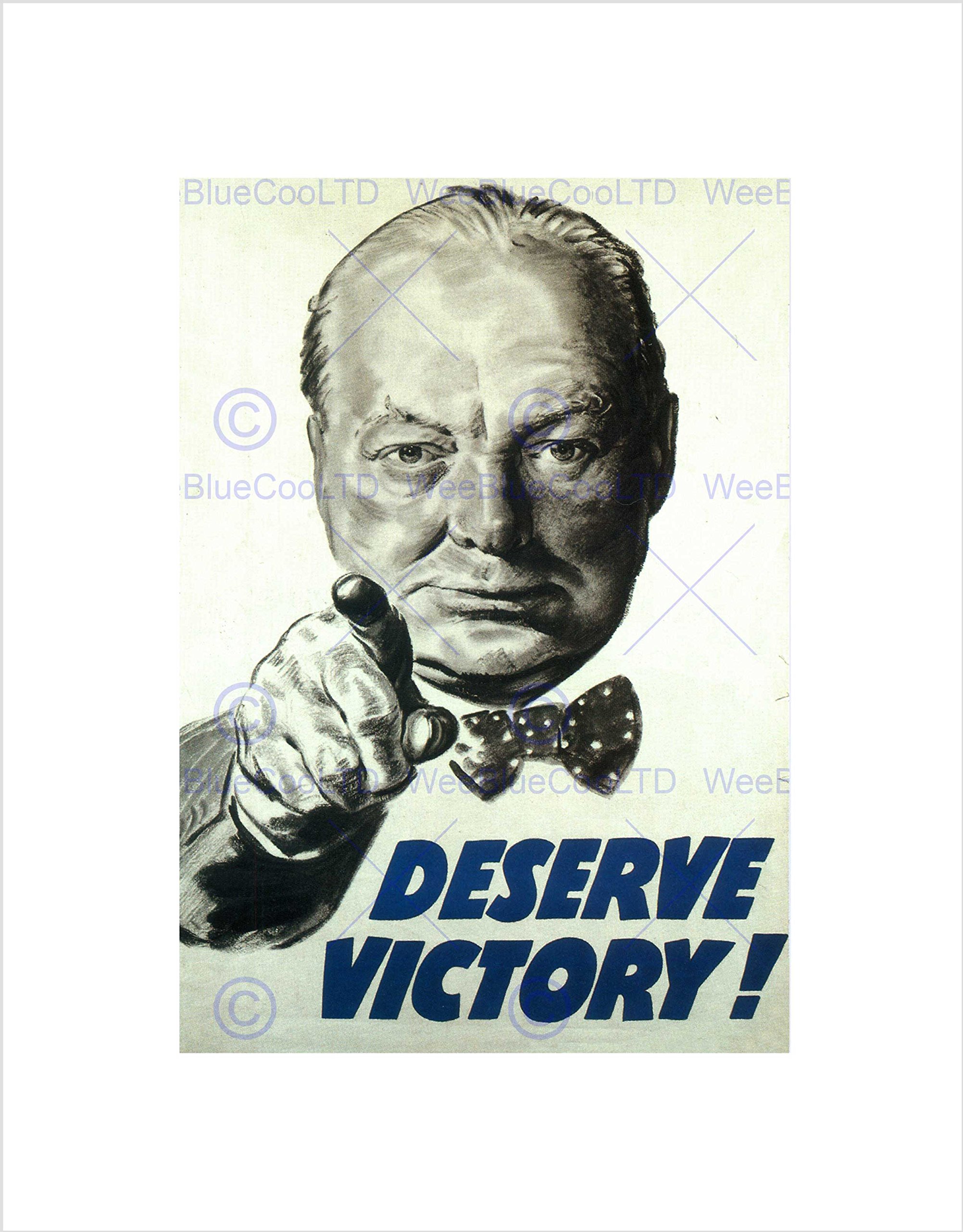 Wee Blue Coo WWII DESERVE VICTORY CHURCHILL UK BLACK FRAMED ART PRINT B12X4654