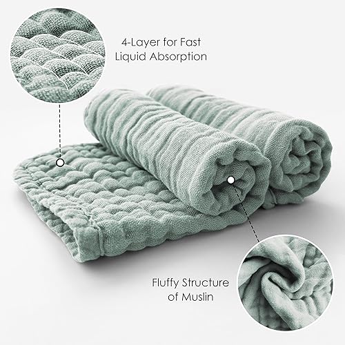 Miniatura 3 de MOON PARK Paños para bebé, paquete de 12  12 x 12 pulgadas, paños pequeños para eructos y toallitas para bebé, 100% muselina de algodón ultra suave
