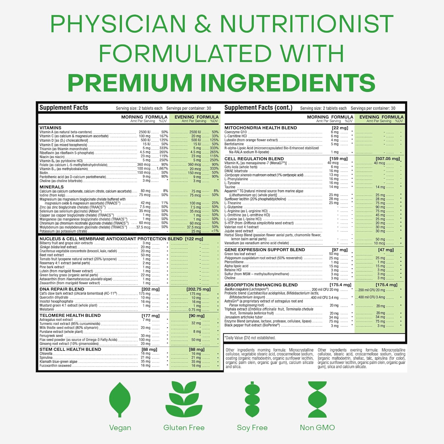 HealhtyCell AM/PM Healthspan System - 90+ Vitamins, Minerals, Protective Phytonutrients, Probiotics & Enzymes for Advanced Cellular Nutrition - 60 AM Tablets & 60 PM Tablets - Image 5
