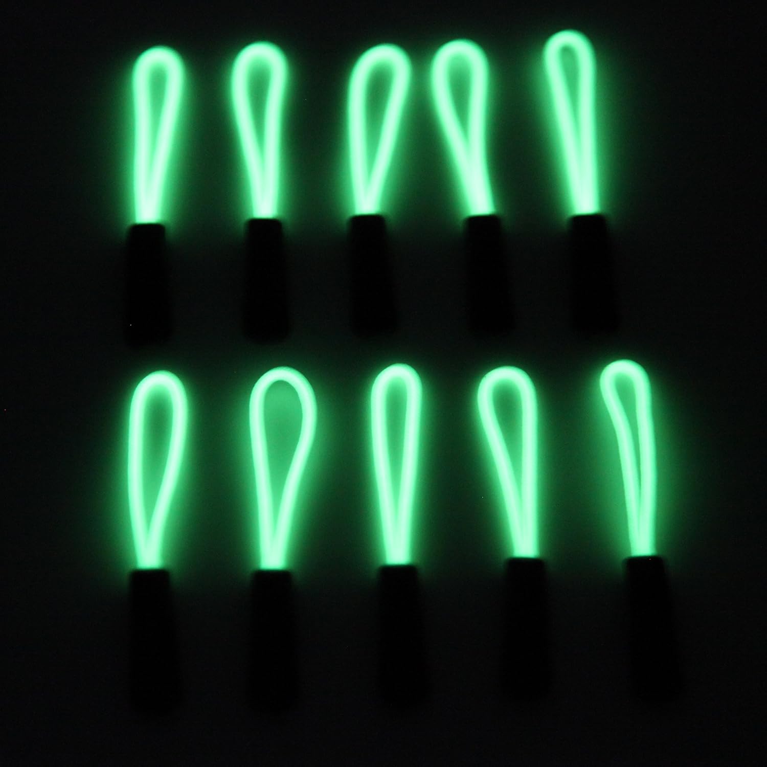[10] Glow in The Dark Zipper Pulls - Strong Nylon Cord with Ergonomically Designed Rubber No Slip Textured Gripper Pull to Fit Any Zipper High Quality Materials by NEO Tactical Gear (Black/Glow Cord)