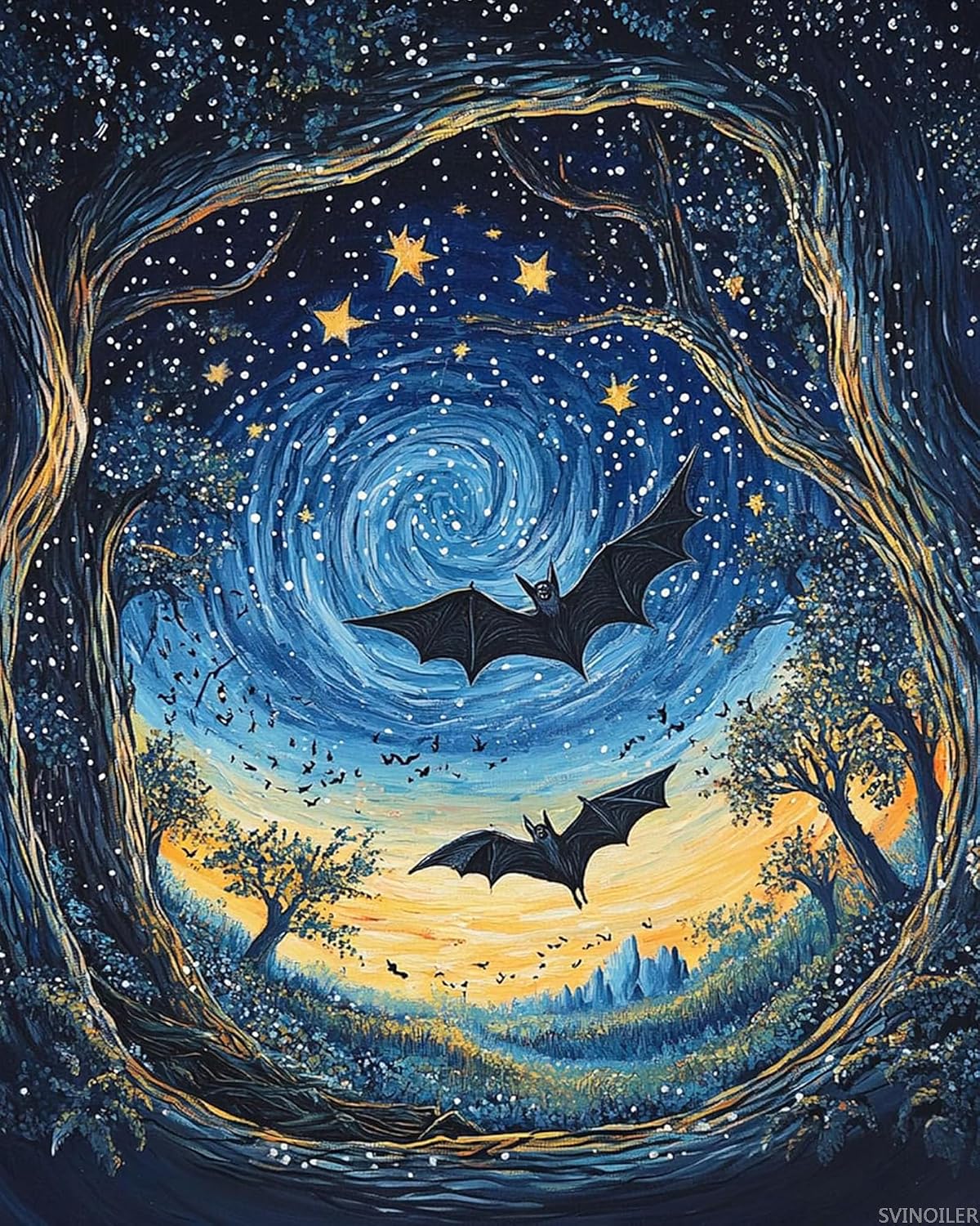 SVINOILER Bat Gliding Paint by Numbers, Bat Flying in The Moonlight Paint by Numbers Kit for Adults Beginners, Starry Night Style Acrylic Paints Oil Painting for Home Decor 16×20inch, No Frame