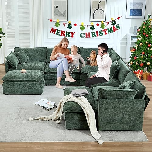 Miniatura 3 de Sofá modular de gran tamaño, sofá esquinero grande en forma de U con 2 otomanas, sofás de nube de felpilla para sala de estar, sofá modular