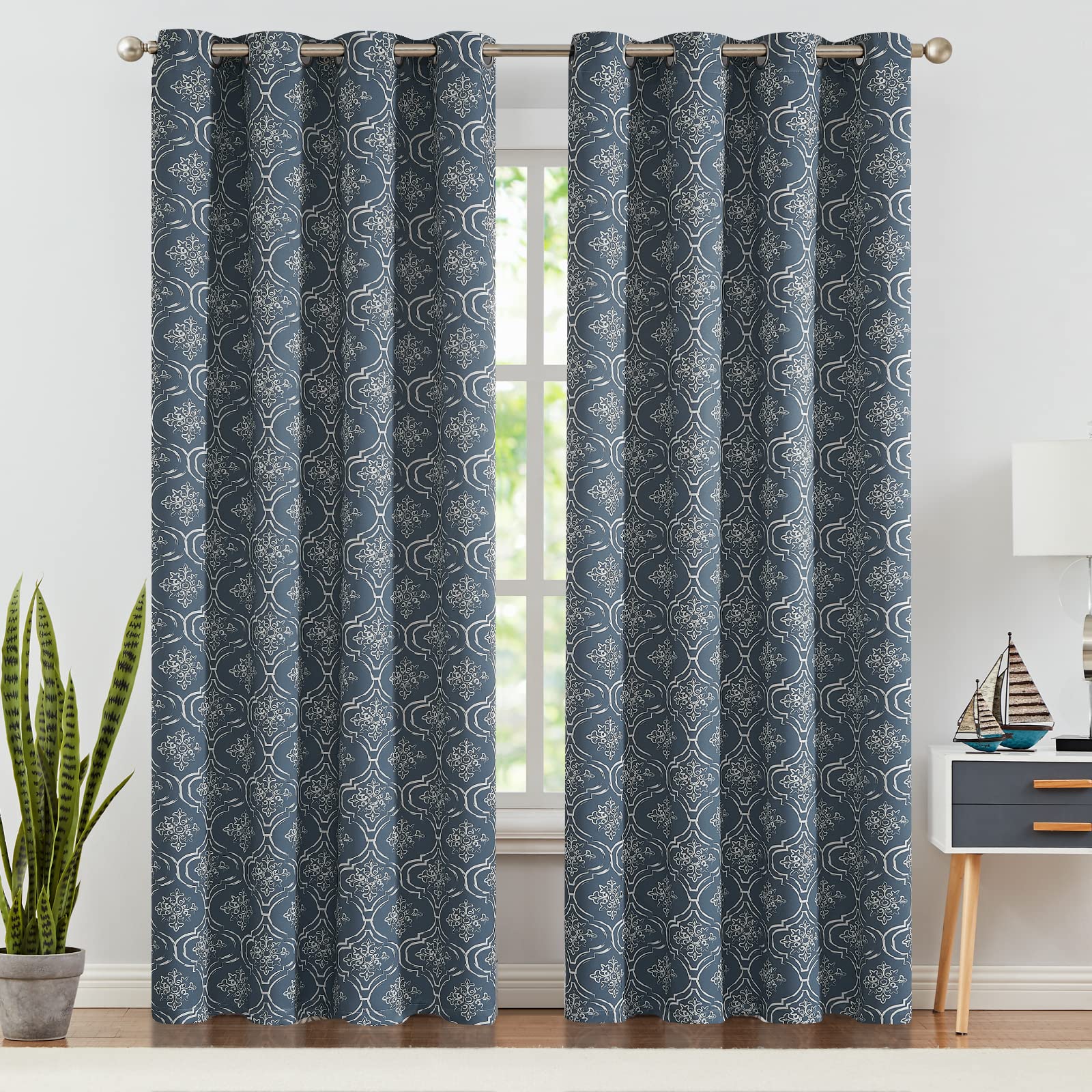 Amazon｜jinchan 90%遮光 モロッコタイルカーテン 長さ95インチ 寝室用