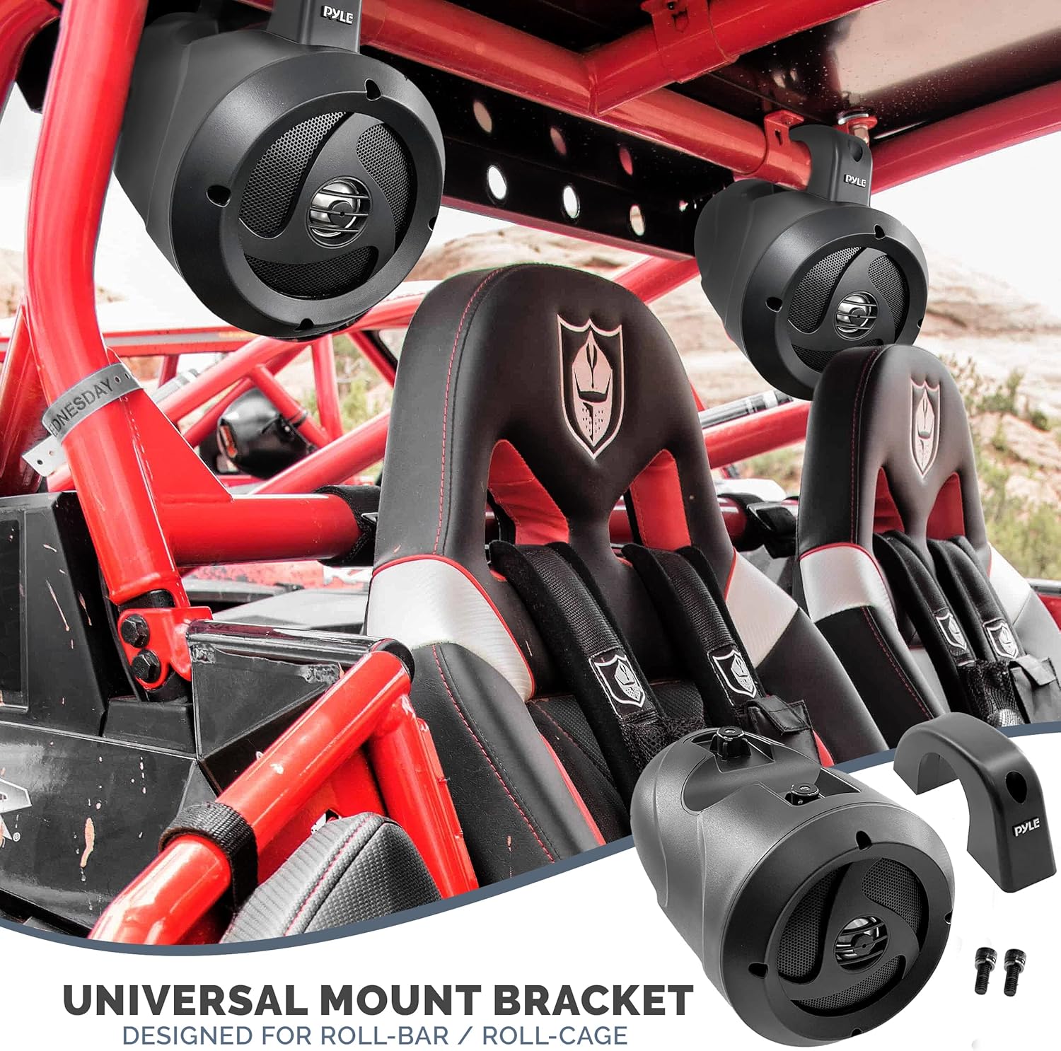 Pyle 2-Way Passive Waterproof Off-Road Speaker System - 4 Inch 900w Peak, Marine Grade Wakeboard Tower Speakers, Full-Range Outdoor Audio Speaker for ATV, UTV, Quad, Jeep, Boat - 1 pair - Black - Image 4