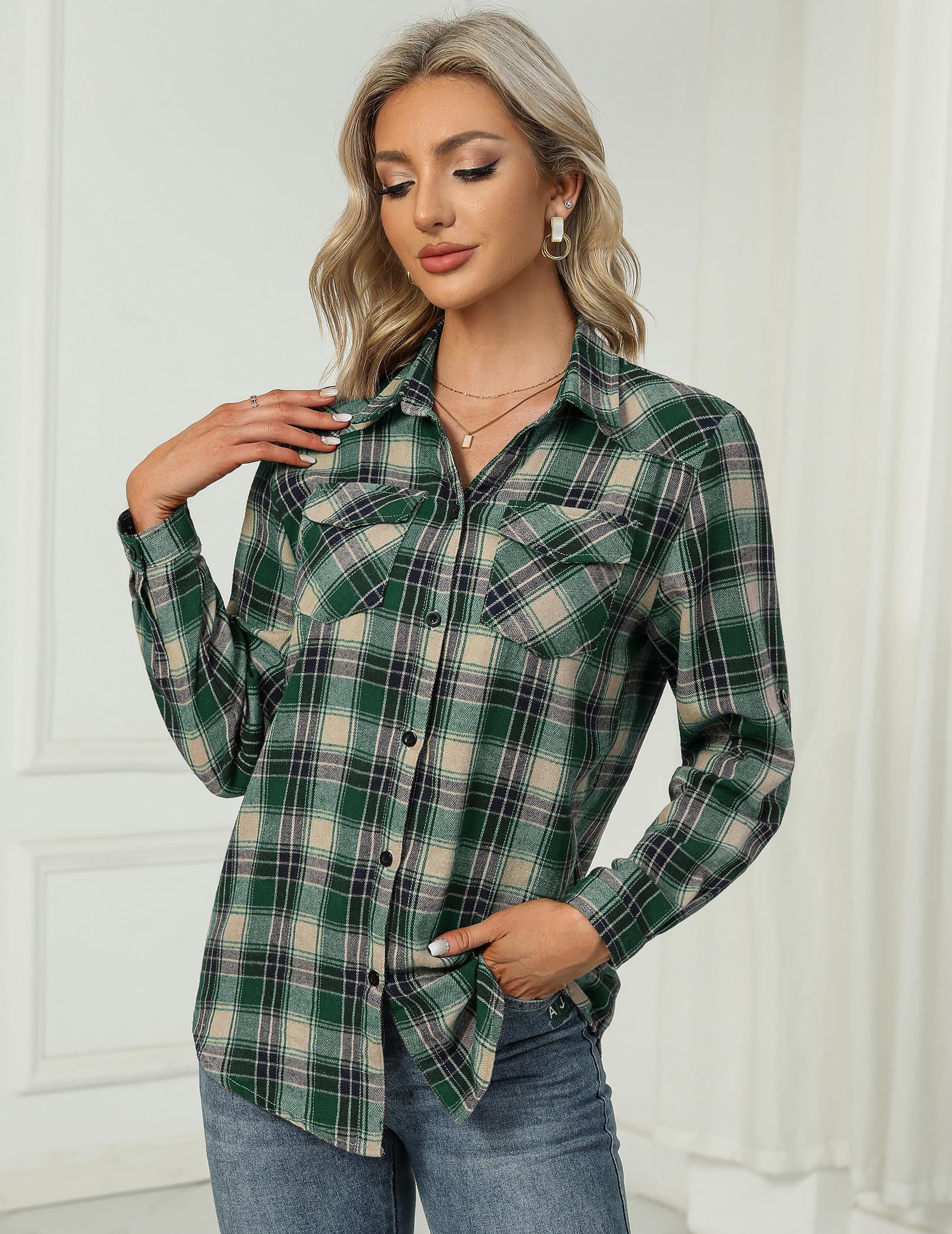 UNibelle Femme Chemisier Long à Carreaux Robe Tunique Ceinture Chemise en Lin et Coton Haut Top Blouse Grande Taille Blanc et Noir XL