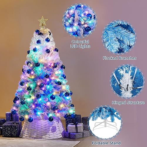 Vista 104 de Yaheetech 7.5ft Pre-lit Spruce Artificial Christmas Tree Snow Flocked Hinges Tree with 550 Multicolor LED Lights & 1284 Branch Tips & Metal Stand