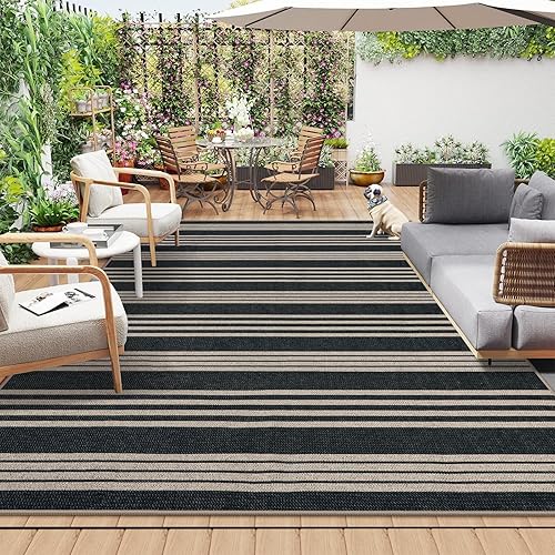 Miniatura 32 de Lahome Alfombra de yute a rayas fácil para patio al aire libre, alfombras lavables de 3 x 5 pies para entrada, porche, casa de campo, alfombra