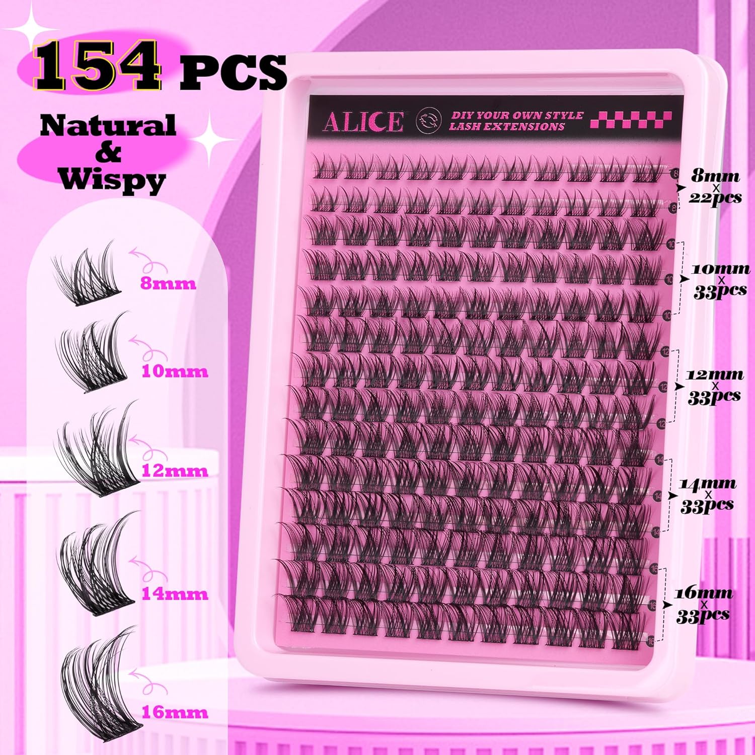 ALICE Natural Cluster Eyelash Extensions Lash Clusters DIY Lash Extensions Wispy Eyelash Clusters Individual Lashes 154pcs