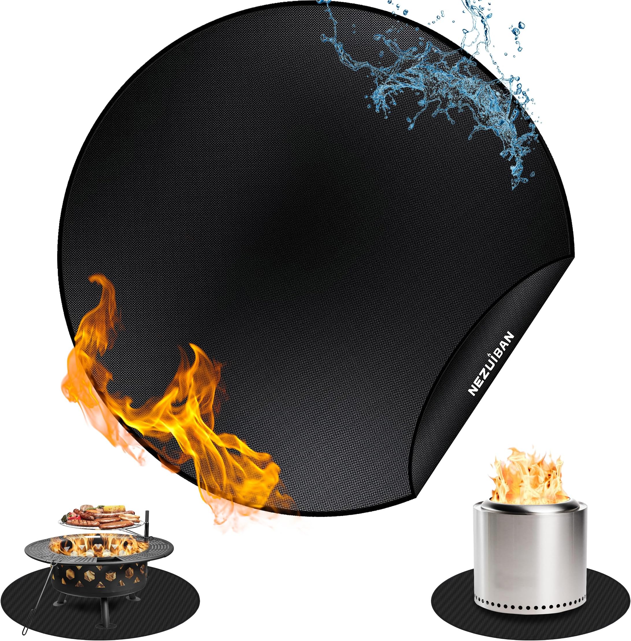 36" Fire Pit Mat for Solo Stove Bonfire, 3-Layer Heat Resistant Fireproof Under Grill Mat, Double-Sided Silicone Deck & Patio Protector, Round BBQ Mat, Easy to Clean Reusable