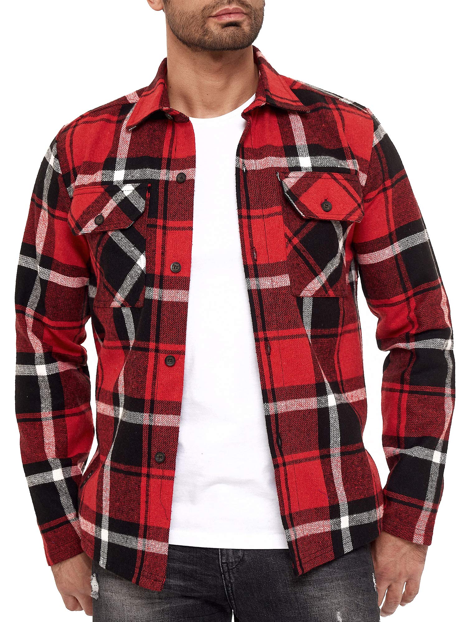 RED BRIDGE Moderna Camisa de leñador Manga Larga de Corte Recto a Cuadros para Hombre