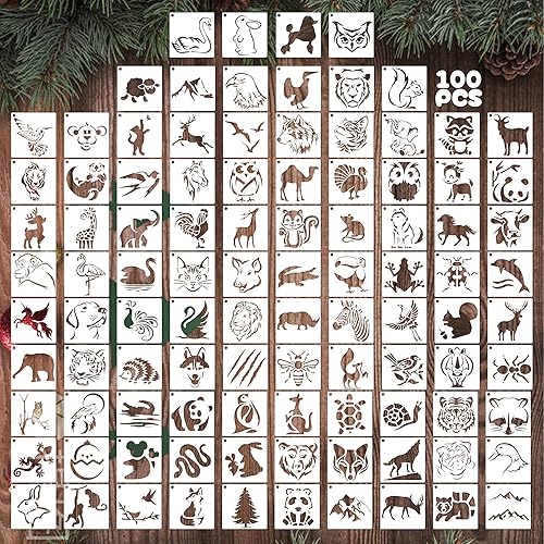 Miniatura 1 de 100 plantillas de Navidad, plantillas pequeñas reutilizables de 3 x 3 pulgadas, plantillas navideñas para pintar en rodajas de madera, manualidades