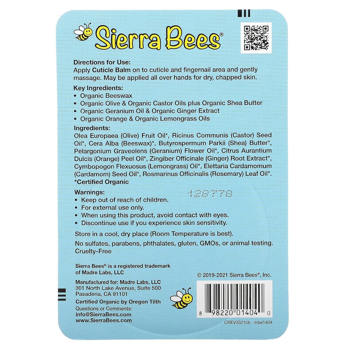 Cuticle Care Balm, Geranium, Orange & Lemongrass, 0.6 oz (17 g), Sierra Bees : Beauty & Personal Care