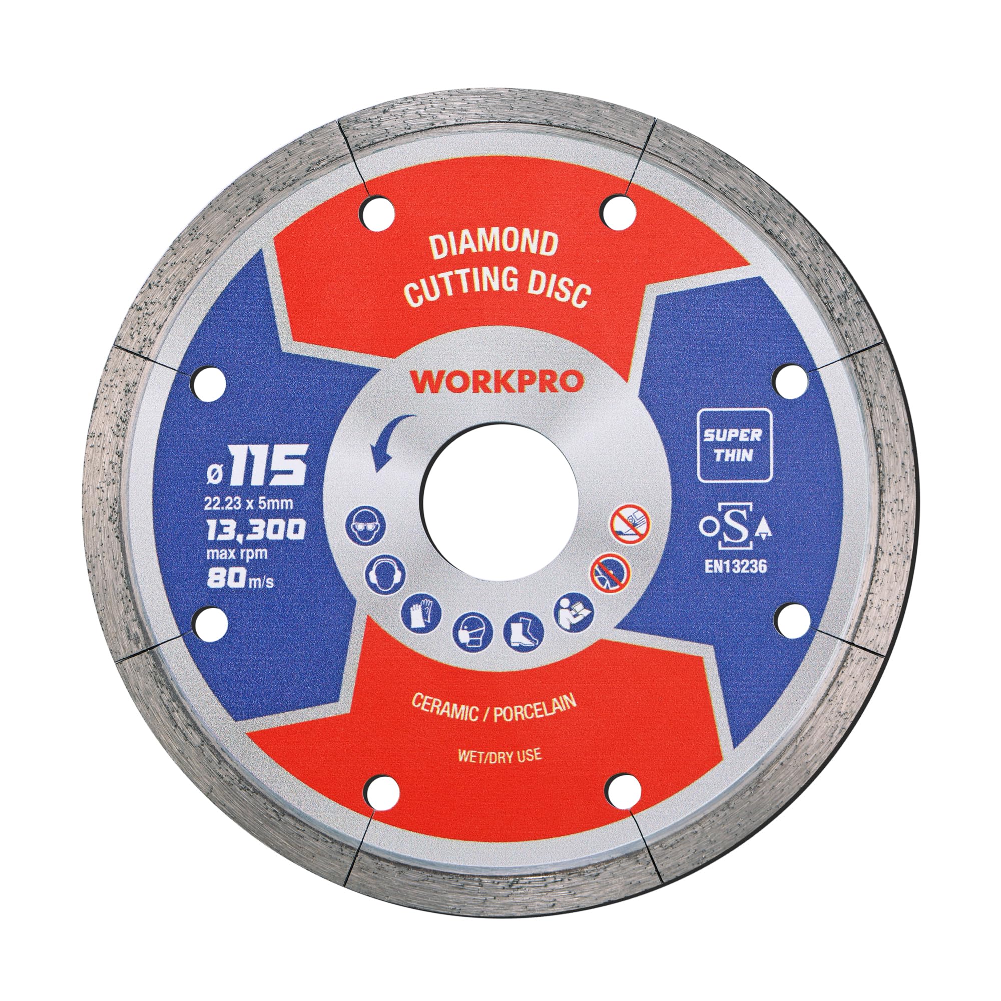 WORKPRO 115 mm Super Thin Diamond Cutting Disc (4.5") Segmented Blade for Angle Grinder, Ceramic, Porcelain, Tiles