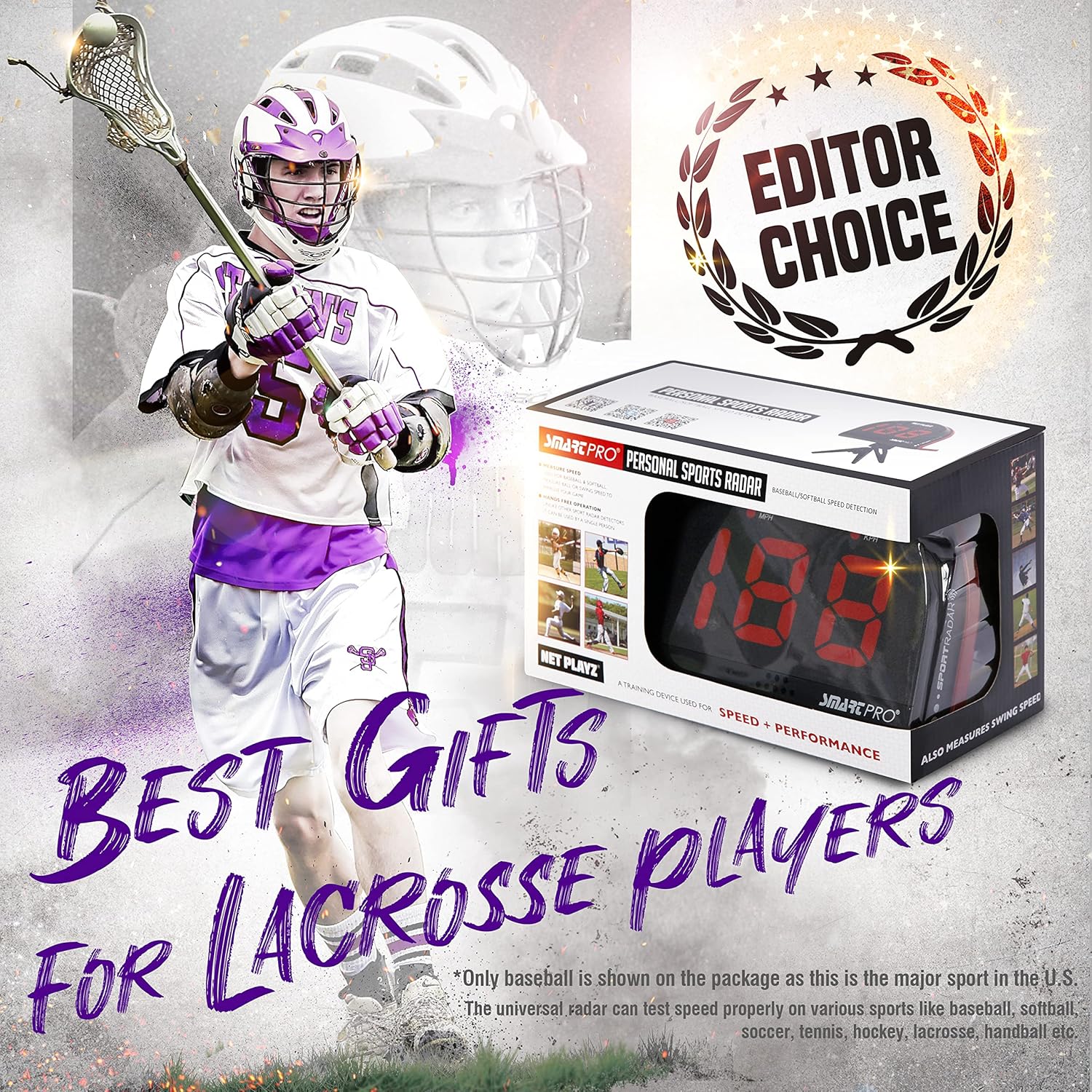 Lacrosse Speed Radar | Measures Shot-Power, Shot Speed Detection Sensors - Sport Radar Gun, Gifts for Lacrosse Players, Coaches & Fans