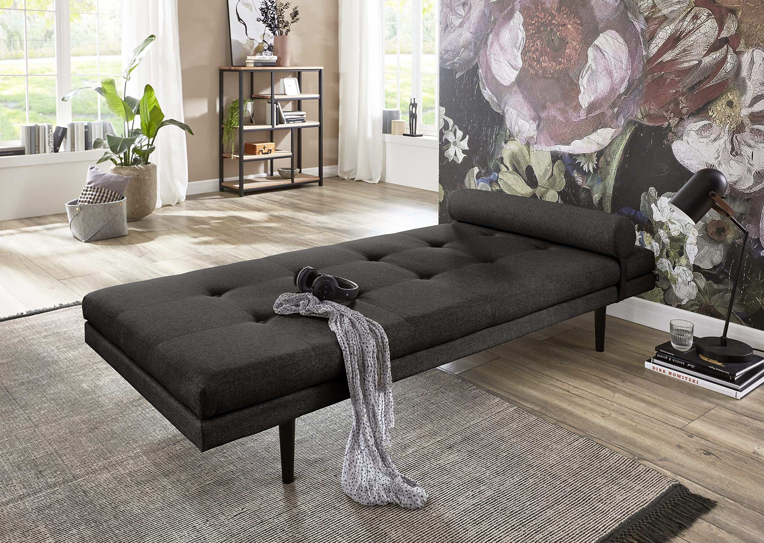 ATLANTIC home collection Polsterliege Bergen mit Kissenrolle, 85/200cm, Schwarz