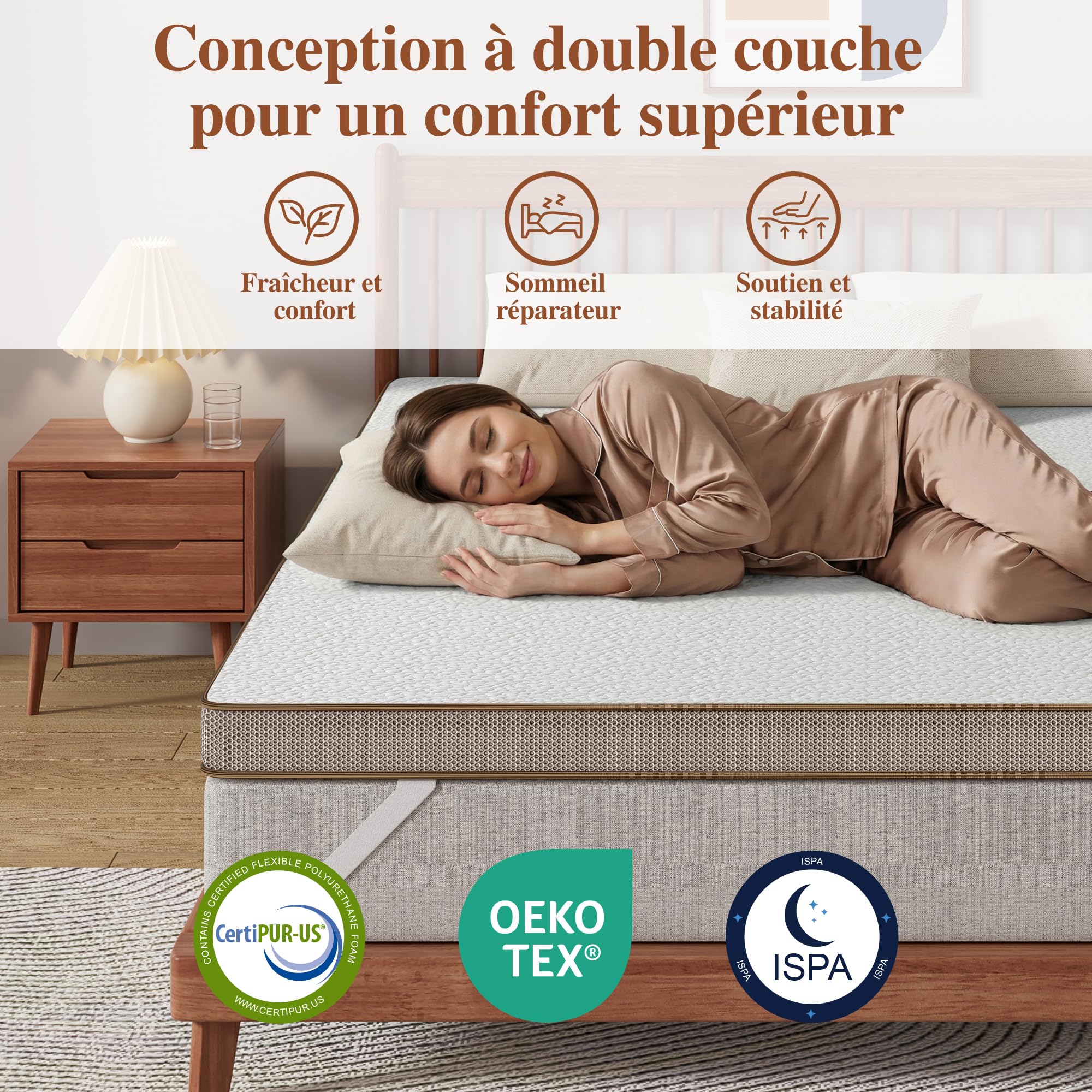 BedStory Tope de colchón de 160 x 200, 7,5 cm de altura, gel viscoso con funda lavable, transpirable y cómodo, H2/H3 de espuma viscoelástica para cama con somier y camas incómodas sofá cama