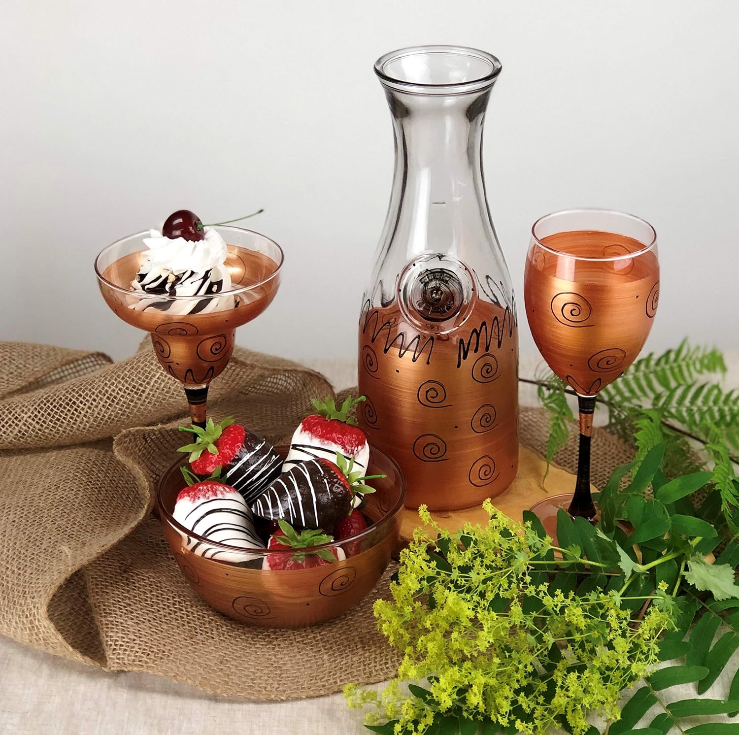 Hand Painted Margarita Glasses Set of 2 - Tuscan Sunset Collection - Hand Painted Glassware by USA Artists - Unique and Decorative Margarita Glasses, Vibrant Gold, Kitchen Table Décor