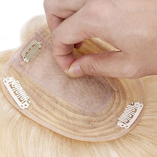 Miniatura 6 de S-noilite Toppers para el cabello humano real para mujer, sin flequillo, #18P613 rubio ceniza y rubio decolorado, 12 pulgadas, piezas de cabello