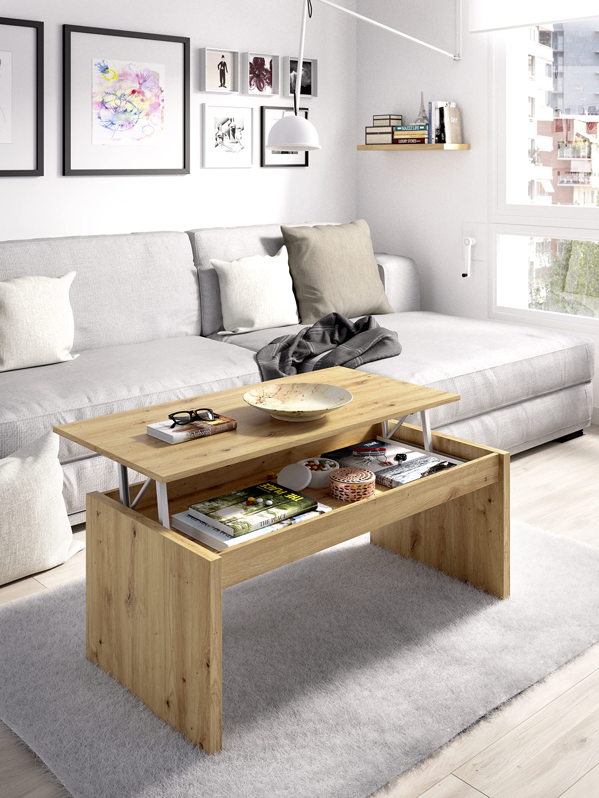 DEKIT GRUPO RIMOBEL Side Mesa de Centro elevable, Melamina, Nordic, 43x102x50 cm