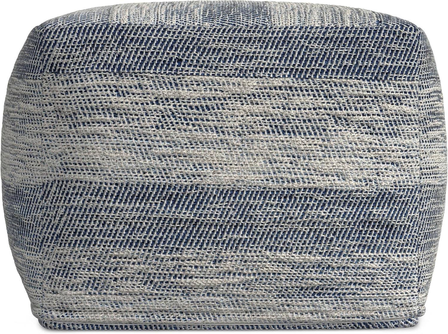 SIMPLIHOME Clay Square Pouf - 18 inch Wide Upholstered Cotton Ottoman in Patterened Teal Melange, Boho Footstool, Decorative Cube Pouf or Extra Seating for Living Room or Bedroom, Assembled