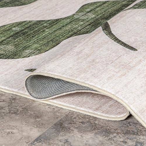 Miniatura 6 de nuLOOM Emmi Leaf - Alfombra lavable a máquina para interiores y exteriores, 4 x 6 pies, color verde