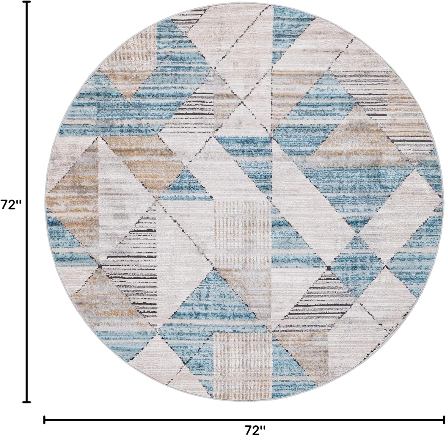 Rugs.com Leipzig Collection Round Rug – 6 Ft Round Blue Low-Pile Rug Perfect for Kitchens, Dining Rooms