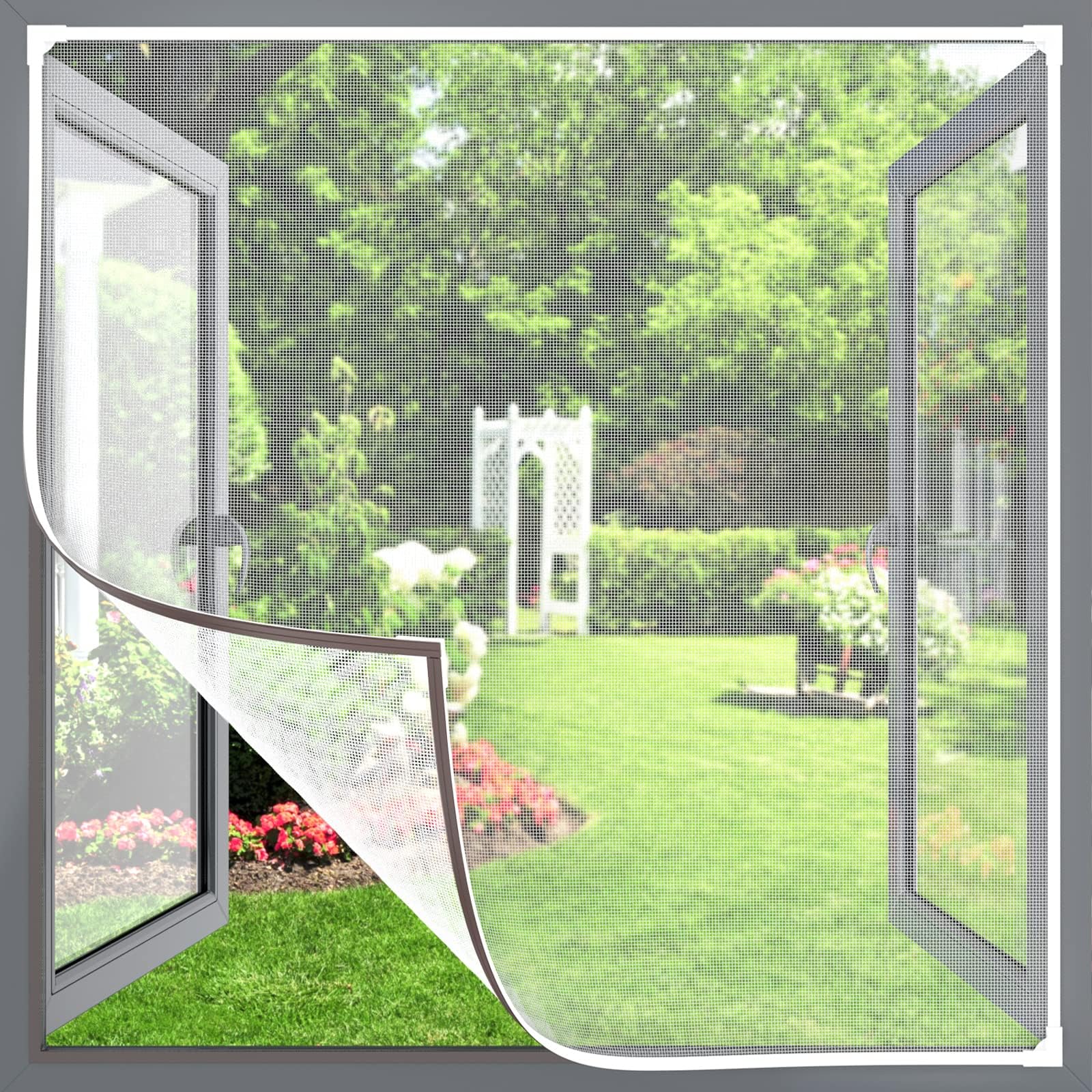 Fly Screens for Windows, White Magnetic Window Fly Screen Insect Mesh Max Size 110x130 cm, Window Nets Insects to Keep Bugs Out, Easy Installation