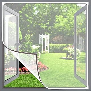 Fly Screen for Windows, White Magnetic Window Screen Insect Mesh Max Size 43”x 51 ”, Window Nets to Keep Bugs Out Easy Installation