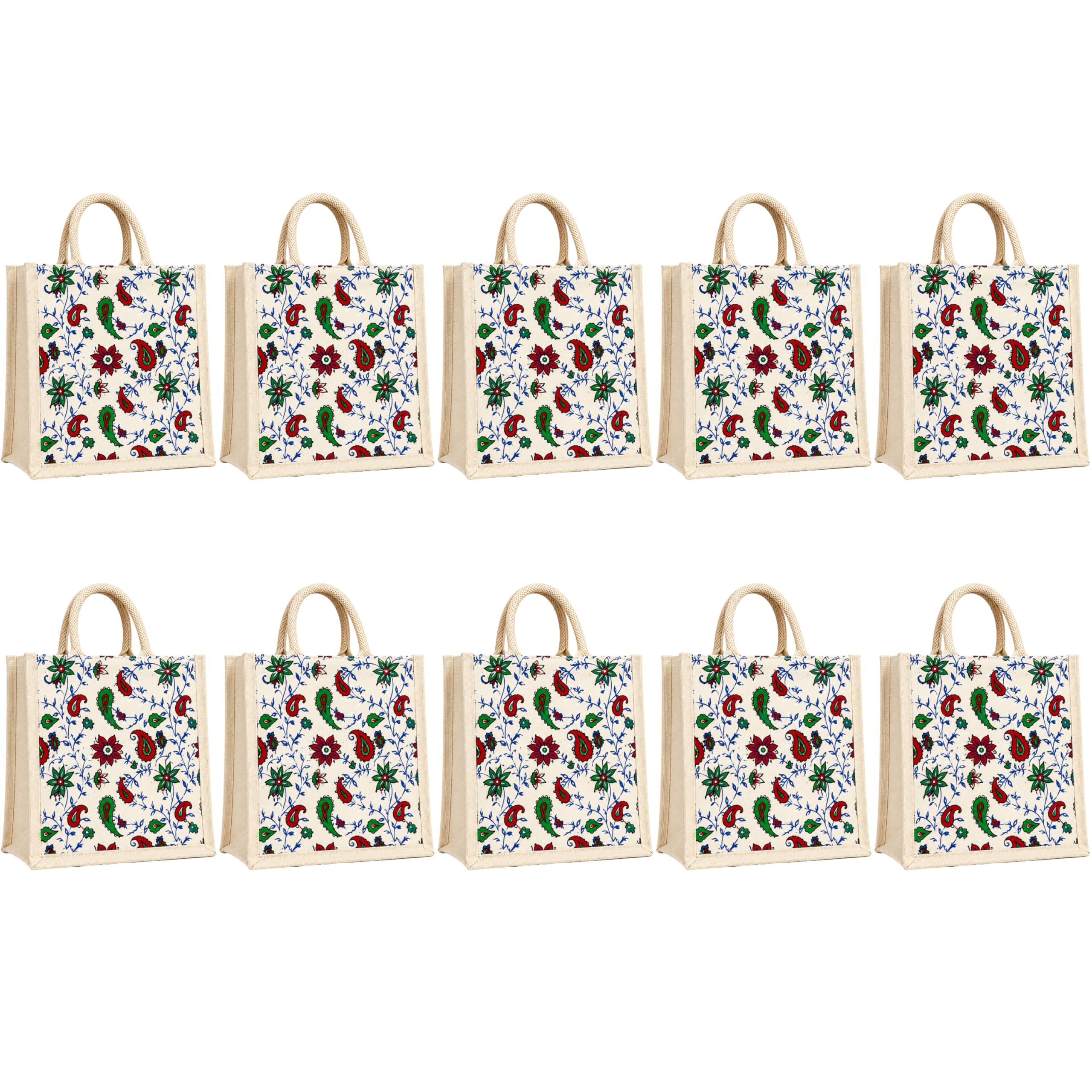 cantainoo Canvas Return Gift Bags for Wedding, Birthday & Festive Functions | Reusable Canvas Tote Bags with Handles(Pack of 10) (Classic Paisley-Zip)