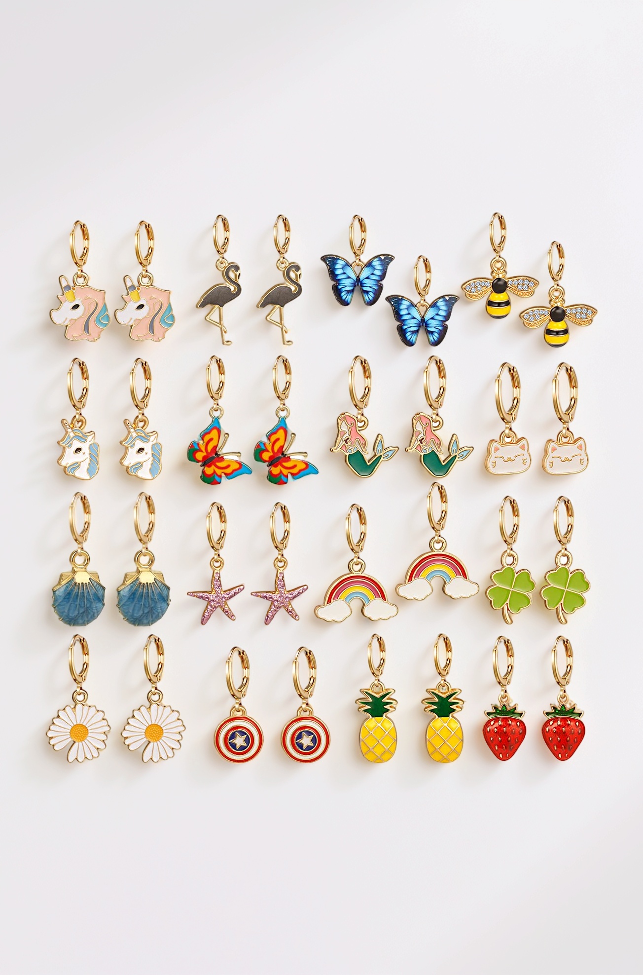 16 Pairs Girls Hypoallergenic Huggie Hoop Earrings With Charm Cute Dangle Hoop Earrings Set For Teen Girls Women